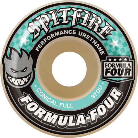 Spitfire Formula Four Wheels 97a CONICAL FULL 58mm WHT W/TURQ - Stoke Run LLC
