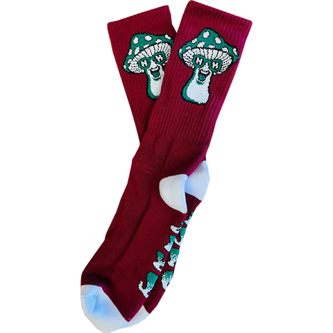 HAPPY HR MUSHROOM CREW SOCKS BURGUNDY - Stoke Run LLC