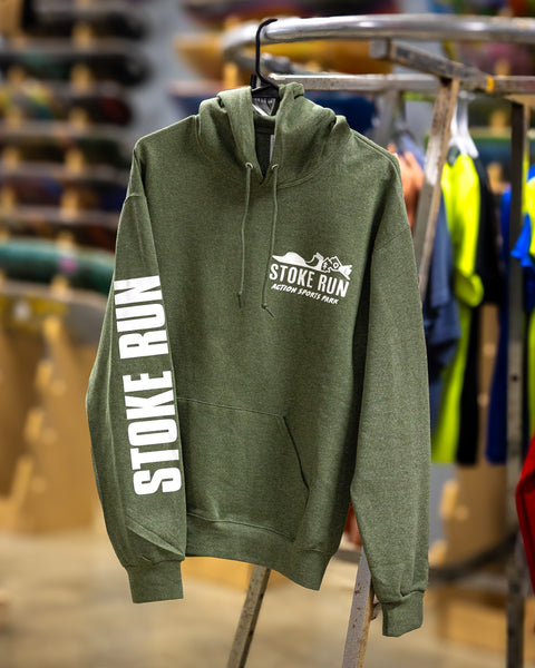 Stoke Run Sleeve Print Hoodie - M, Heather Green - Stoke Run LLC