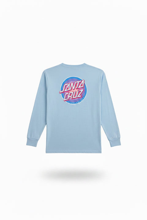 A light blue long-sleeve t-shirt with a circular Santa Cruz logo printed on the chest, shown against a plain white background.