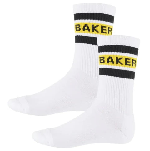 BAKER YELLOW STRIPE CREW SOCKS WHT - Stoke Run LLC