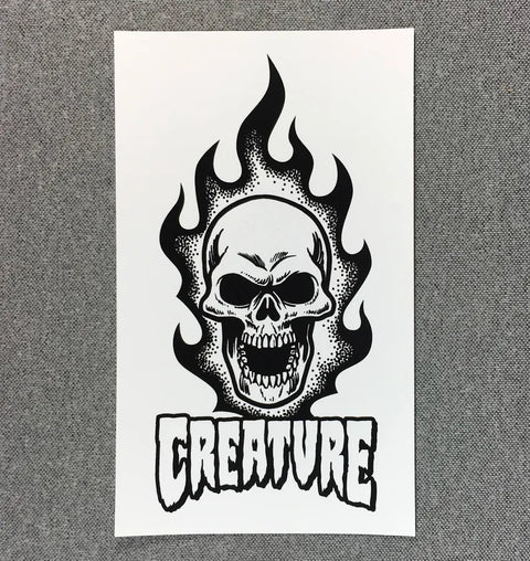 Creature Bonehead Flaming Skull Sticker - Stoke Run LLC