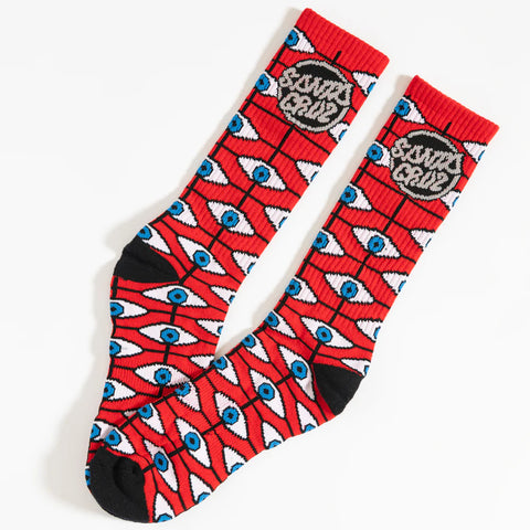 Salba Eyes Mid Crew Socks Red/Black 9-11 1 Pair Mens Santa Cruz - Stoke Run LLC