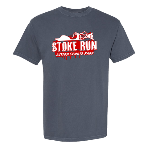Stoke Run Graffiti Logo Tee - S - Denim - Stoke Run LLC