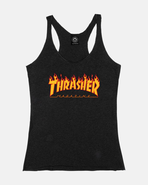THRASHER GIRLS FLAMES RACERBACK TANK L-BLACK